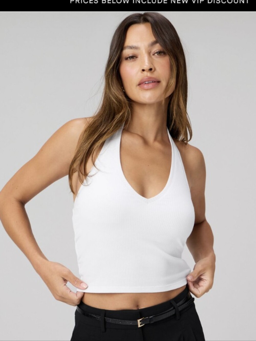 Fabletics White Modal Rib V-Halter Tank